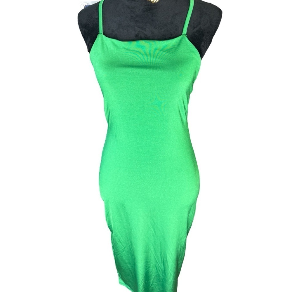 Green Spaghetti Strap Bodycon Midi Dress for Night Out - Picture 2 of 10